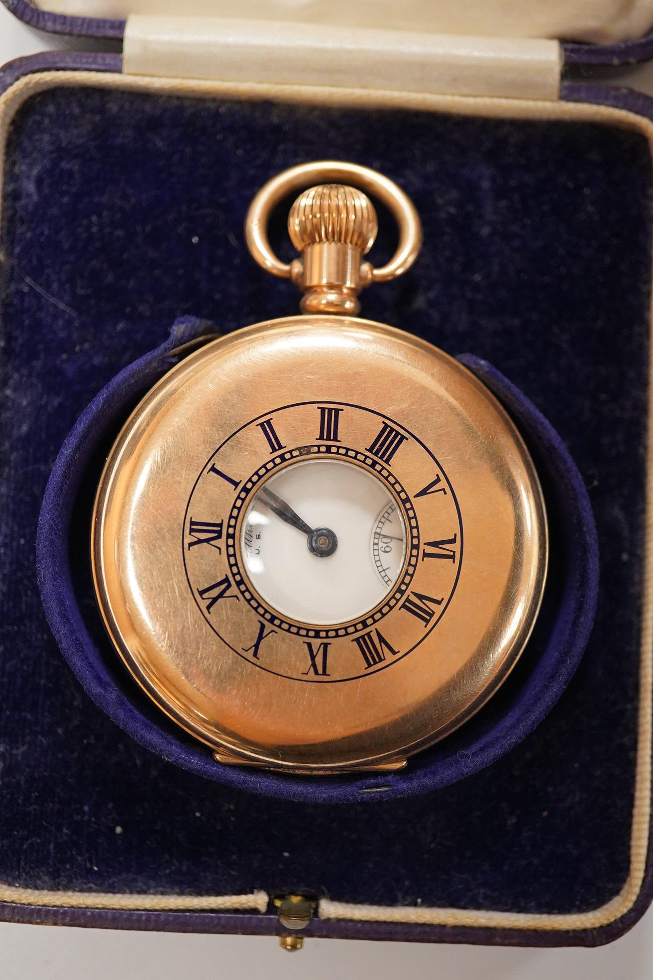A 9ct gold bracelet, 18cm, 3.5 grams and a quantity of silver, white metal, 925 and costume jewellery, a gold plated half hunter pocket watch contained in a jewellery box.
